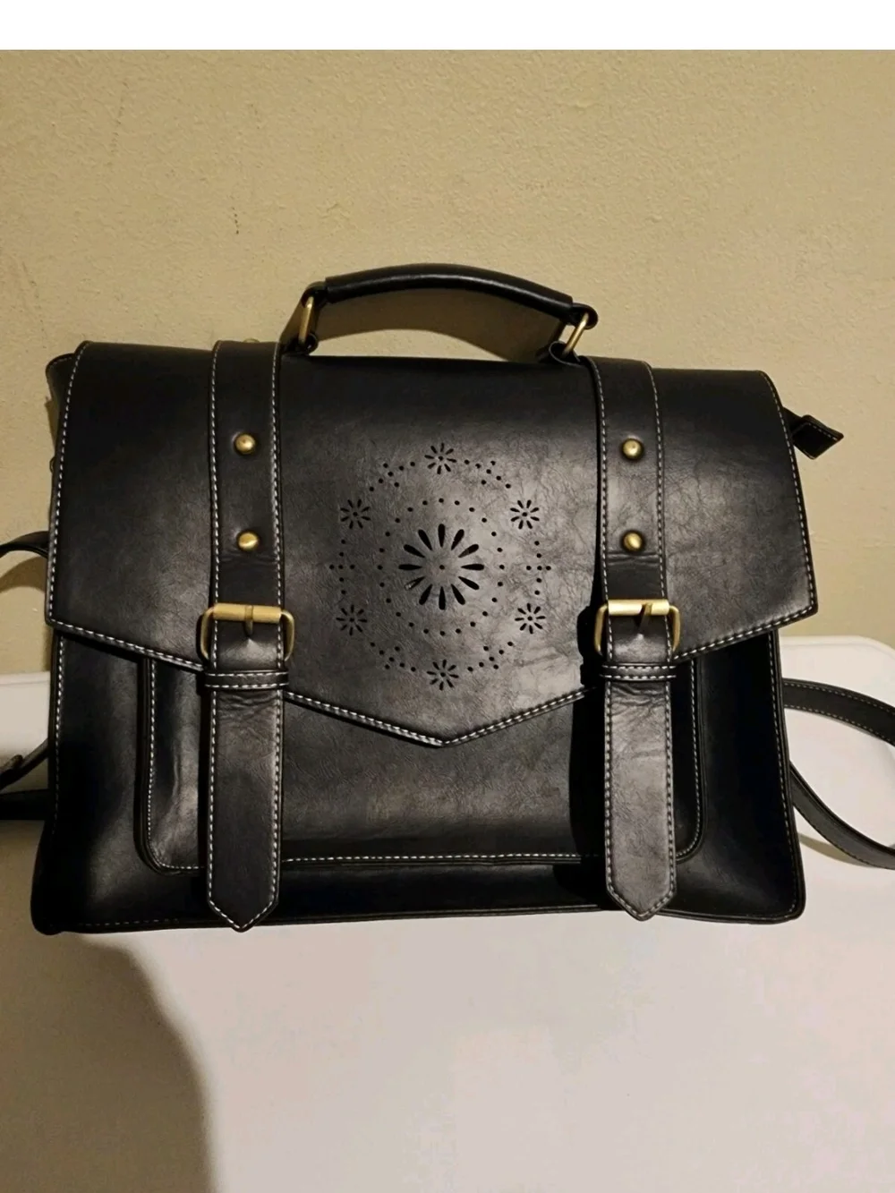 Womens ECOSUSI Retro Faux Leather Laptop Crossbody Briefcase Messenger Bag